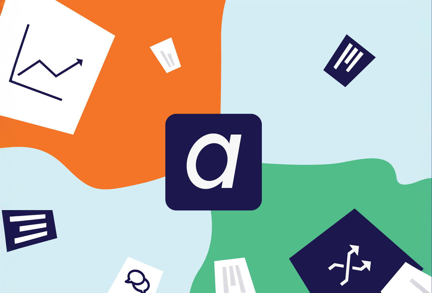Symbole animé de l’application Adni entouré d’icônes liées à la santé et à l’emploi.
