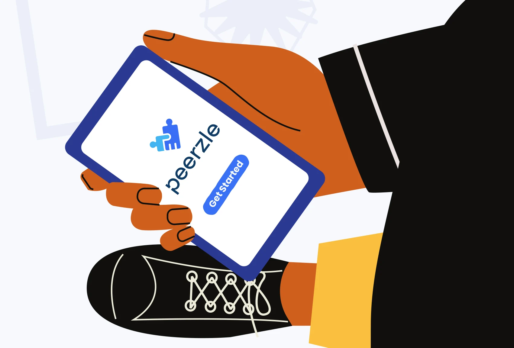 L’application de soutien entre pairs Peerzle sur un téléphone dans le film d’animation.