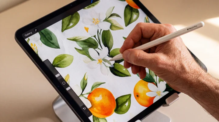Botanical illustration for Finissimo being drawn on a tablet.
