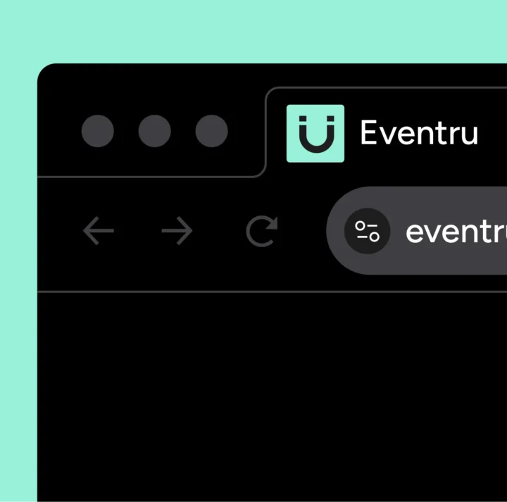 Eventeru platform in a browser mockup.