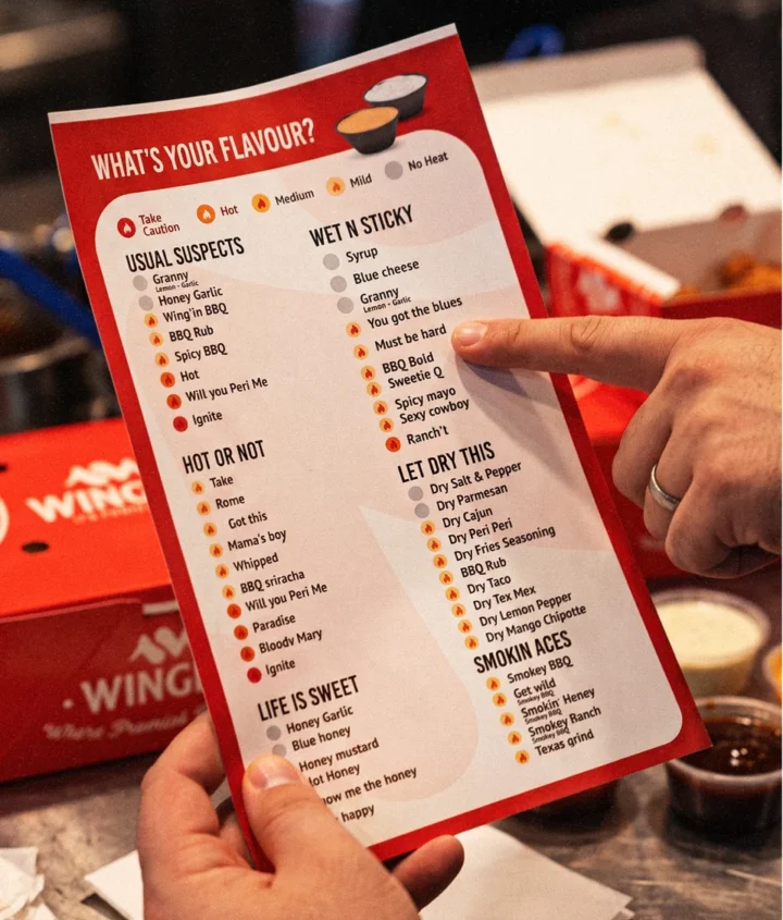 WING’IN printed menu.