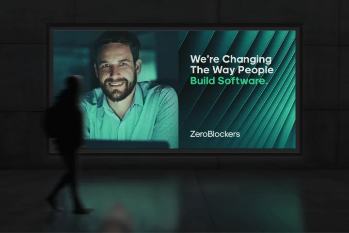 ZeroBlockers software campaign on a city billboard.