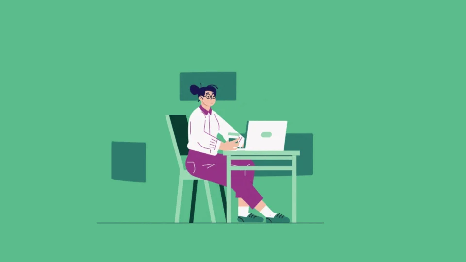 An animated clinician working at a desk.