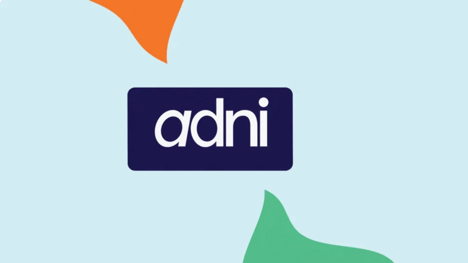 The Adni wordmark animating among colourful shapes.